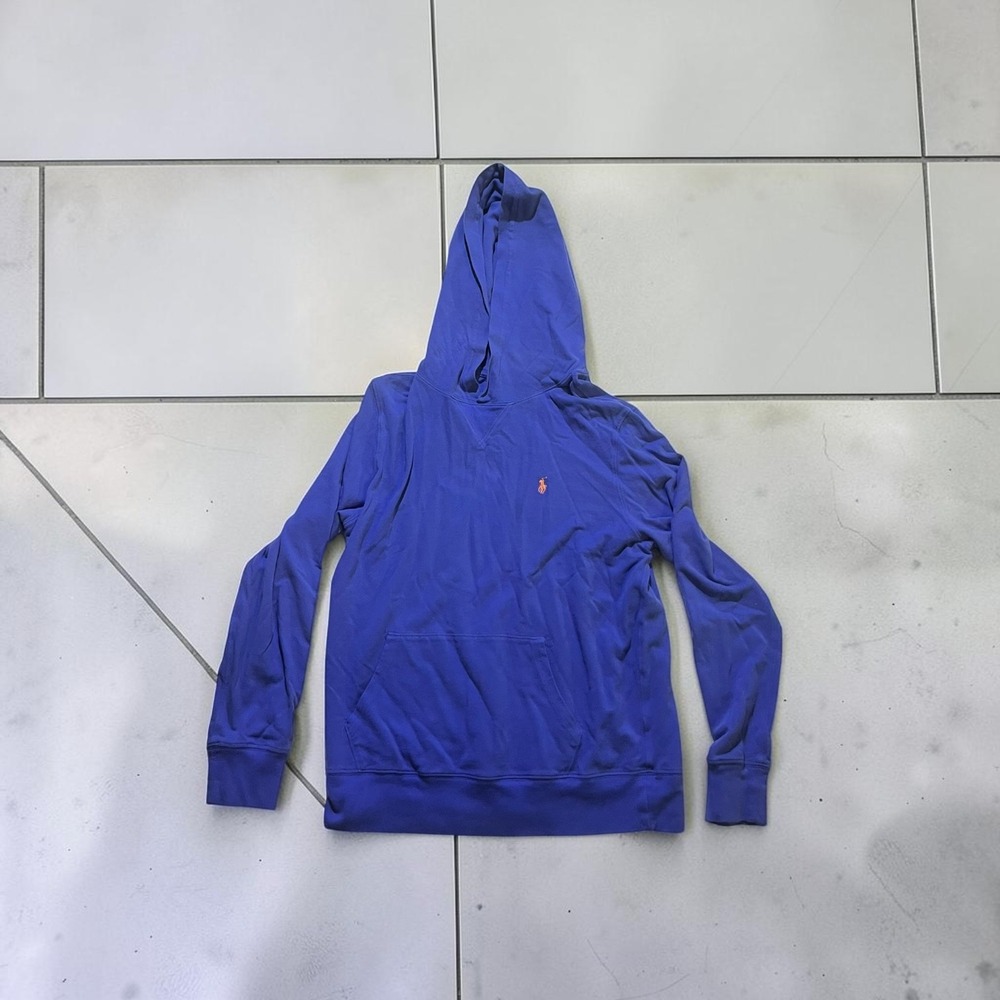 Polo Ralph Lauren‎ Kids Royal Blue Pique Cotton Hoodie Orange Pony Logo Size L